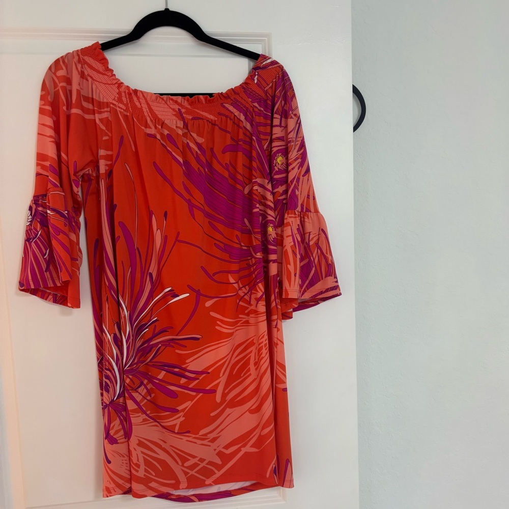 NWTTrina Turk Orange & Pink Off-Shoulder Floral Tunic Size L
